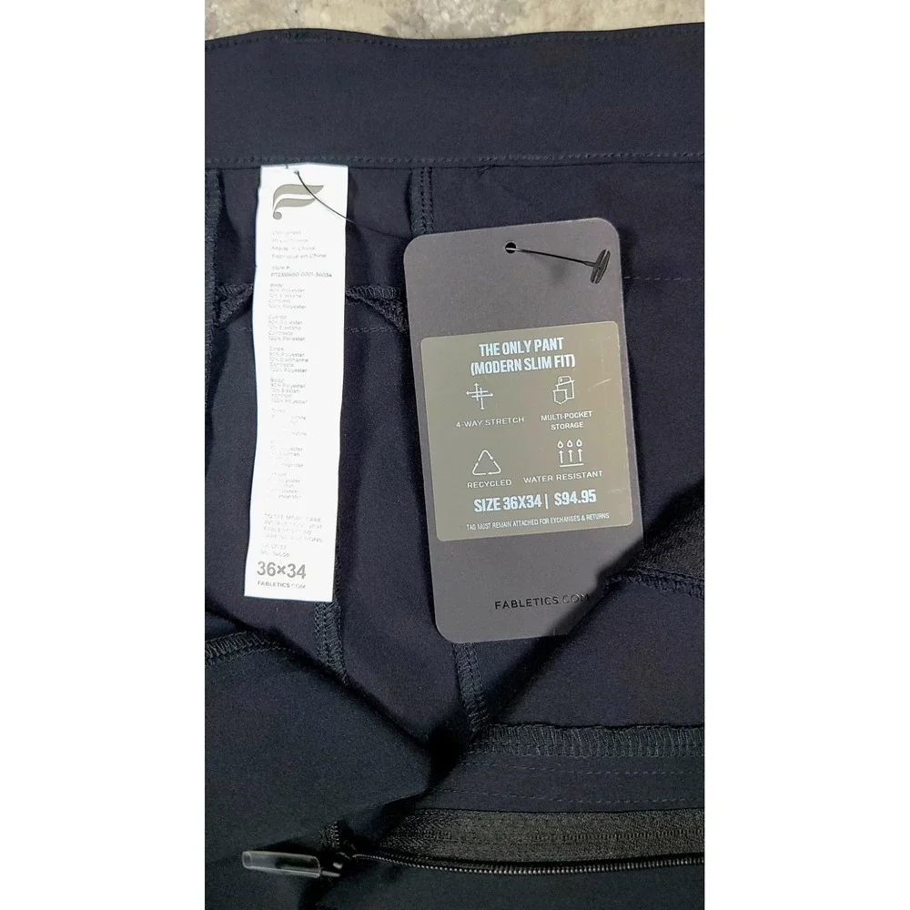 NWT Fabletics Men's Black‎ Modern Fit Stretch Performance Golf Chino Pants 36x34